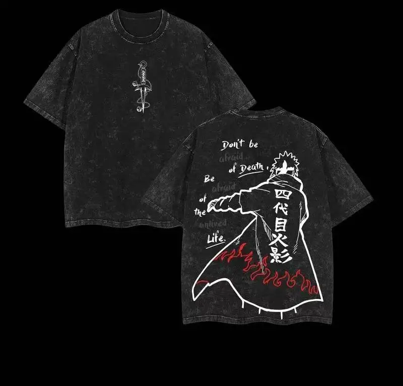 valentine shirts Namikaze Minato Naruto Anime Double Printed Vintage Washed Tee Unisex Oversize Anime Manga Washed Heavyweight Cotton T-shirt, Gift For Anime Fan, Anime Lover
