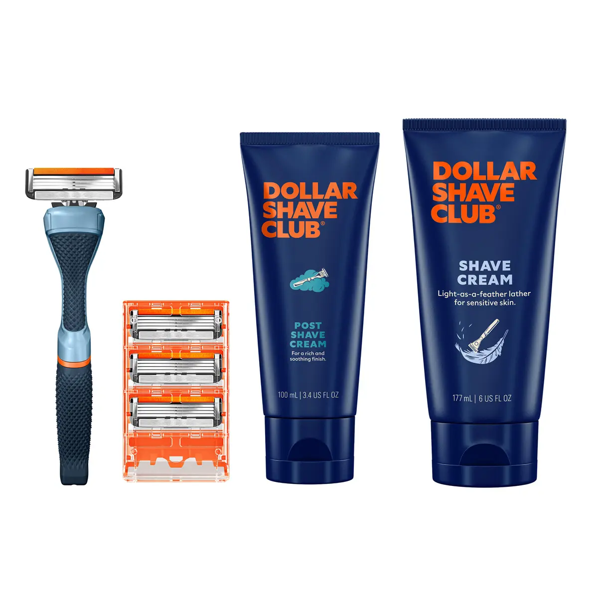 Dollar Shave Club Men's Shave Bundle – Diamond Grip Handle + Classic 4-Blade (4ct) + Shave Cream + Post Shave Cream