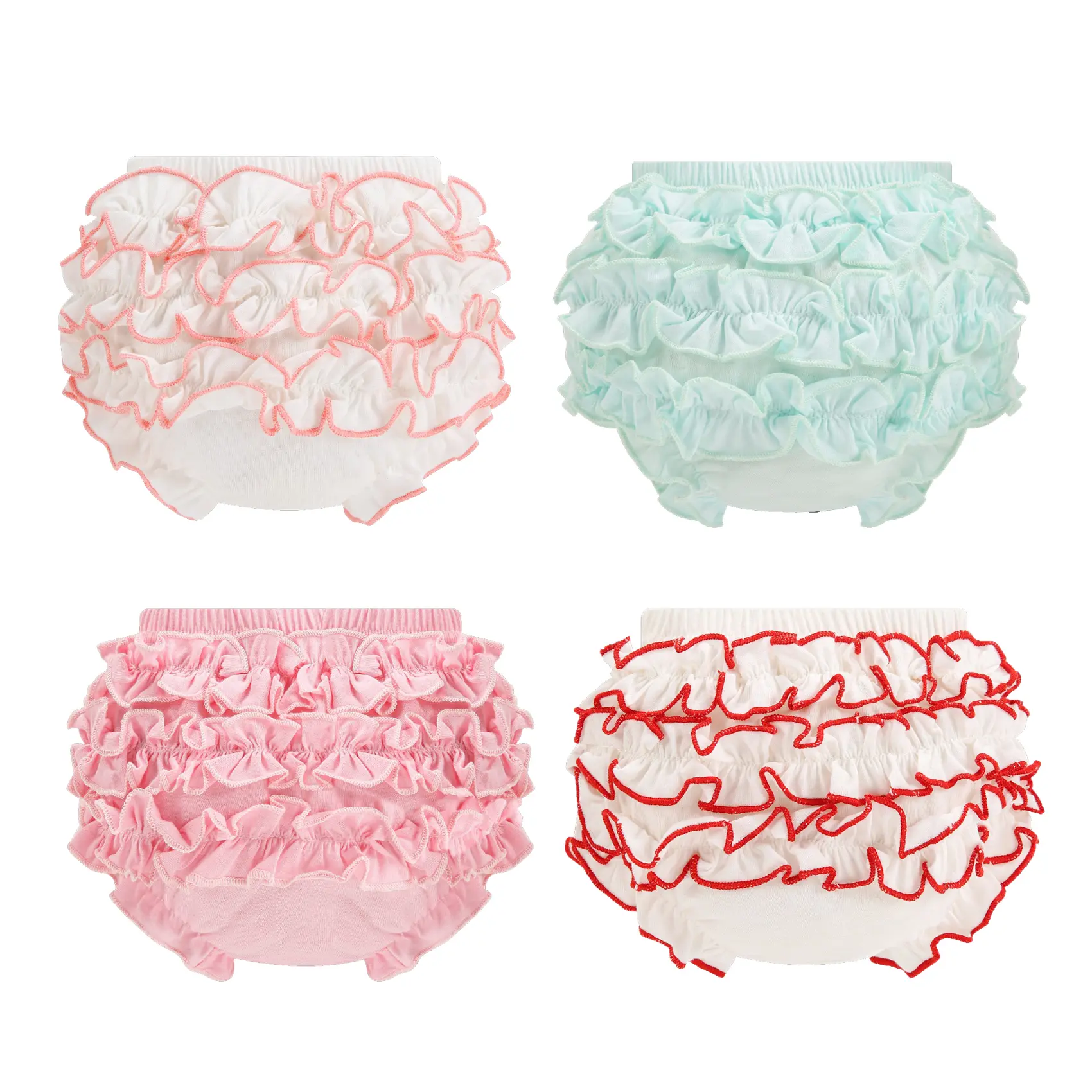 4-Pack Infant Girls Bloomers Underwear Cute Cotton Ruffle Diaper Cover for Baby Girls Toddler Kids Boxer Shorts Panties
