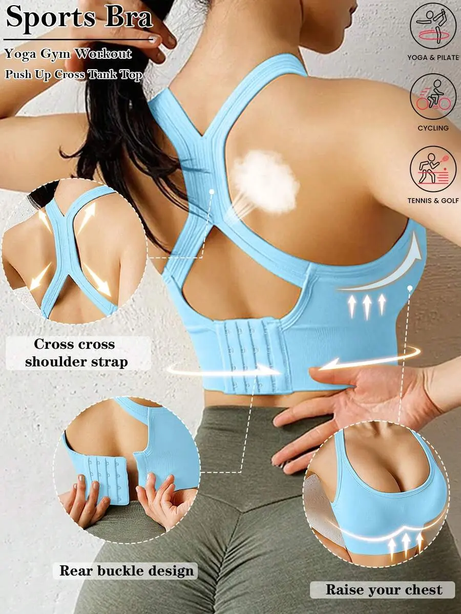 Yoga Sports Bra Wireless Gym Tops Underwear Cross Top Sports Tank Push Up Bras Hockproof Running Lingerie