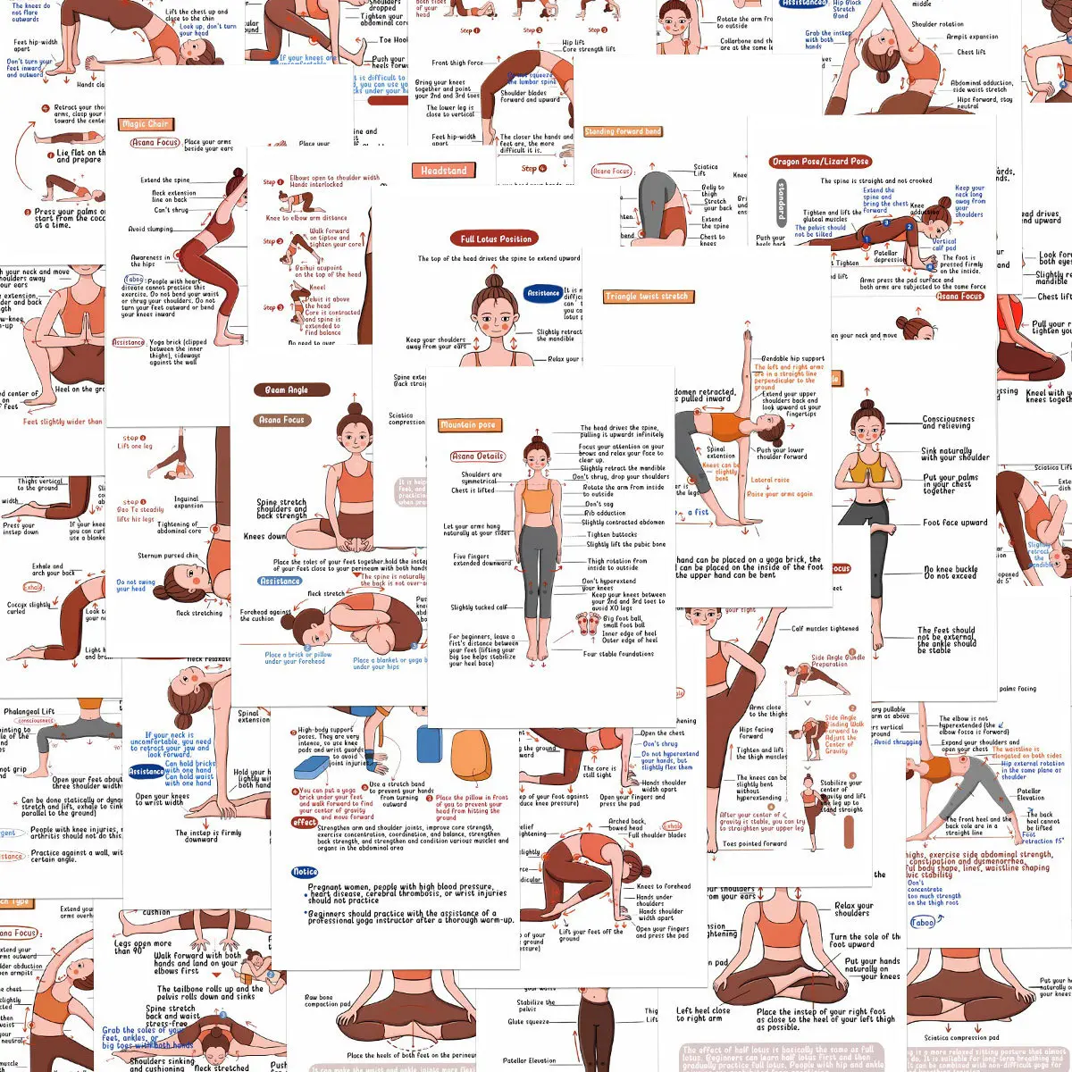 32-Piece Yoga Pose Instruction Cards Set, Flashcards, Basic Yoga Practice Cards, Stretching Teaching Tools, Visual Learning Tools, Ideal for Beginners & Advanced Users