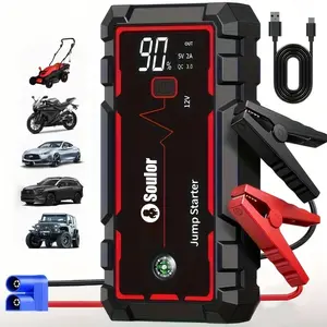 Soulor 8000mAh Portable Car Jump Starter 12V Battery Booster Power Bank with LED Emergency Light, LCD Display and Smart Jumper Cables for Cars SUVs Trucks