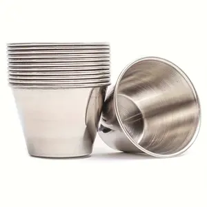 [Stainless Steel Ramekins] 4/8pcs 304 Stainless Steel Reusable Metal Ramekins, Condiment Sauce Cups, 2.5oz Mini Dip Bowls, Commercial Grade, Multifunctional, Ideal for All Hot and Cold Sauces, Individual Portion Cups for Home Restaurant