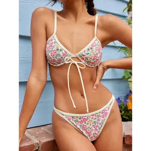 Cider [size 2-10] V-neck Floral Underwire Cheeky Bikini Swimsuit
