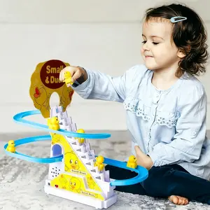Small Ducks Climbing Toys, Electric Ducks Chasing Race Track Game Set, Playful Roller Coaster Toy with Led Flashing Lights & Music