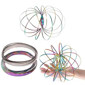 Flow Ring Spinner Ring Arm Toy 5.1" - Rust Resistant Stainless Steel 3D Infinity Loop Flow Rings with Changing Colors & Geometric Spin- Flat Folding, Kinetic Magic Rings for Relaxation & Calming Motion