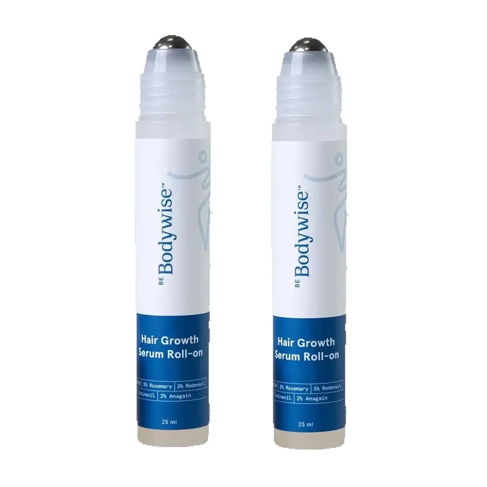 2 Pack BeBodywise Advanced Hair Density Roll-On Serum 25 ml |     5% Saw Palmetto, 3% Rosemary, 1% Caffeine Herbasome & 3% Fenugreek |     Scalp Serum for Reduced Hair Fall |     Men & Women