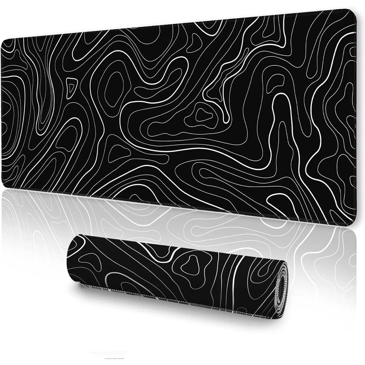 Topographic Gaming  Pad, Large, Black and White, 31.5 x 11.8 in