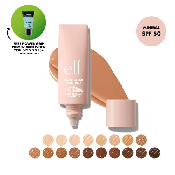 e.l.f. Halo Glow Skin Tint SPF 50 - Hydrating Serum-Like Skin Tint with Mineral SPF 50 Sunscreen, Lightweight & Water-Resistant, 18 Shades, 30ml