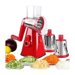 Rotary Cheese Grater with Handle, 3 Interchangeable Blades, Vegetable Slicer & Cheese Shredder with Suction Cup Base, Dishwasher Safe