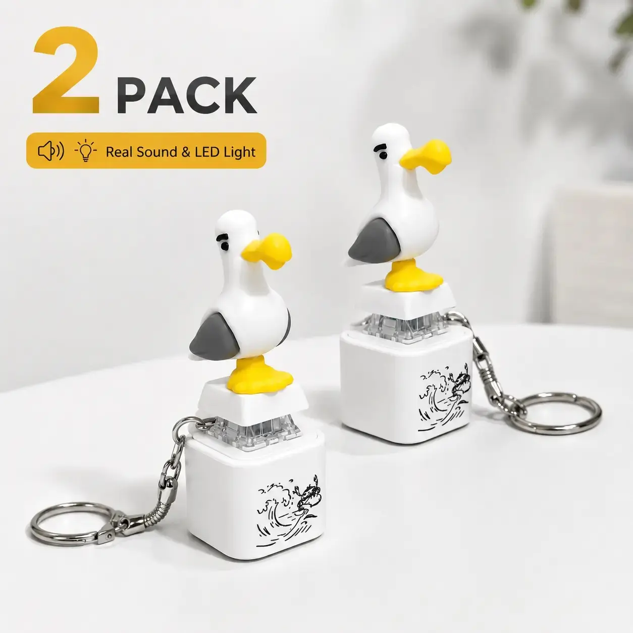 # JY summerwins Unisex 2-Pack Seagull MINE! Button Keychains - Compact Interactive Sensory Keychains with Sound + LED, Real Sound Effect, LED Light, Fashion Accessory, Gift Ideas for Family by #JY, Two-Pack