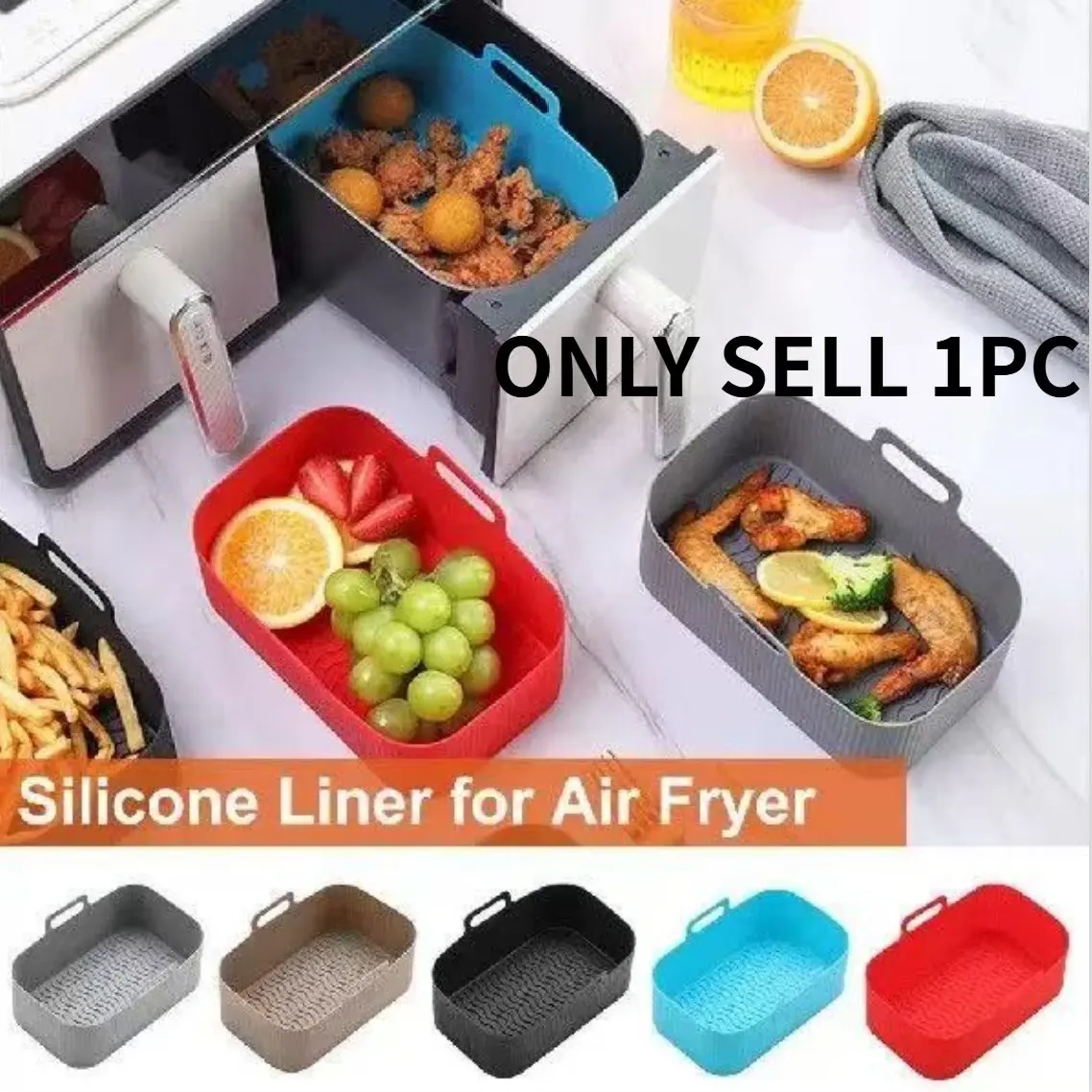 Suitable for NINJA DZ201&DZ401&AF300&AF400 Rectangle Air Fryer Silicone Pot, Reusable Air Fryers Liners, Air Fryer Sheets, Oven Baking Tray, Household Kitchen Air Fryer Accessories