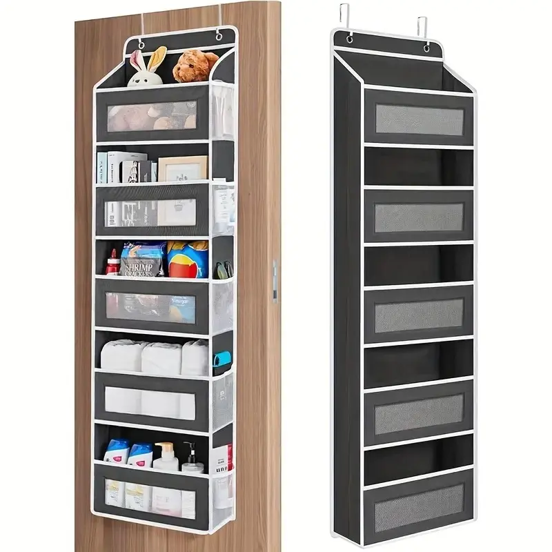 Over the Door Multi-Tier Storage Organizer  Hangable Over-The-Door Storage Shelf ,5-tier door storage box 44 lbs Weight Capacity, Anti-Tipping Design, Fabric Multi-Functional Organizer for Convenience, Easy Installation, Tidy Bedroom Organization