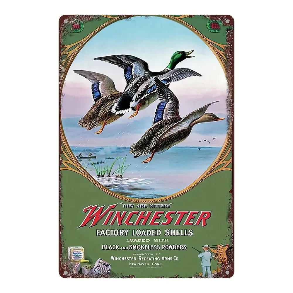 Winchester Duck Hunting Vintage Aluminum Tin Sign |       8x12in Indoor/Outdoor Wall Art |       Waterproof Decor for Bar, Garage & Restaurant |       1 Count