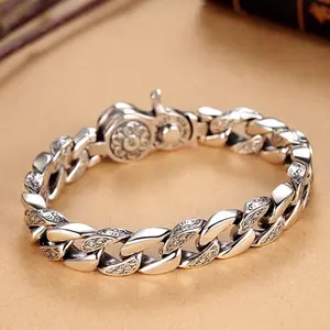 Personality Retro Bracelet for Men Masculine Twist Rope Cuban Chain Bracelet Engraved Sanskrit Words Steel Tone