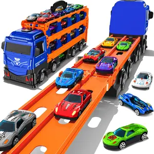 78/59IN Large Transport Truck Toy with 12 Mini Cars Double Track Foldable and Launchable Race Car Toy  Birthday Christmas or New Year Gift