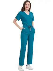 Unisex Beauty Salon Pet Hospital Pet Grooming Nanny Solid Color Overalls Nurse Workwear Uniform Set