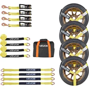VEVOR Ratchet Tie Down Straps Kit, 2x 120 Tire Straps, 5512 LBS Working Load, 11023 LBS Breaking Strength, Car Tie Down Straps with Snap Hooks for Passenger Car, Truck, Trailer, 4 - Pack
