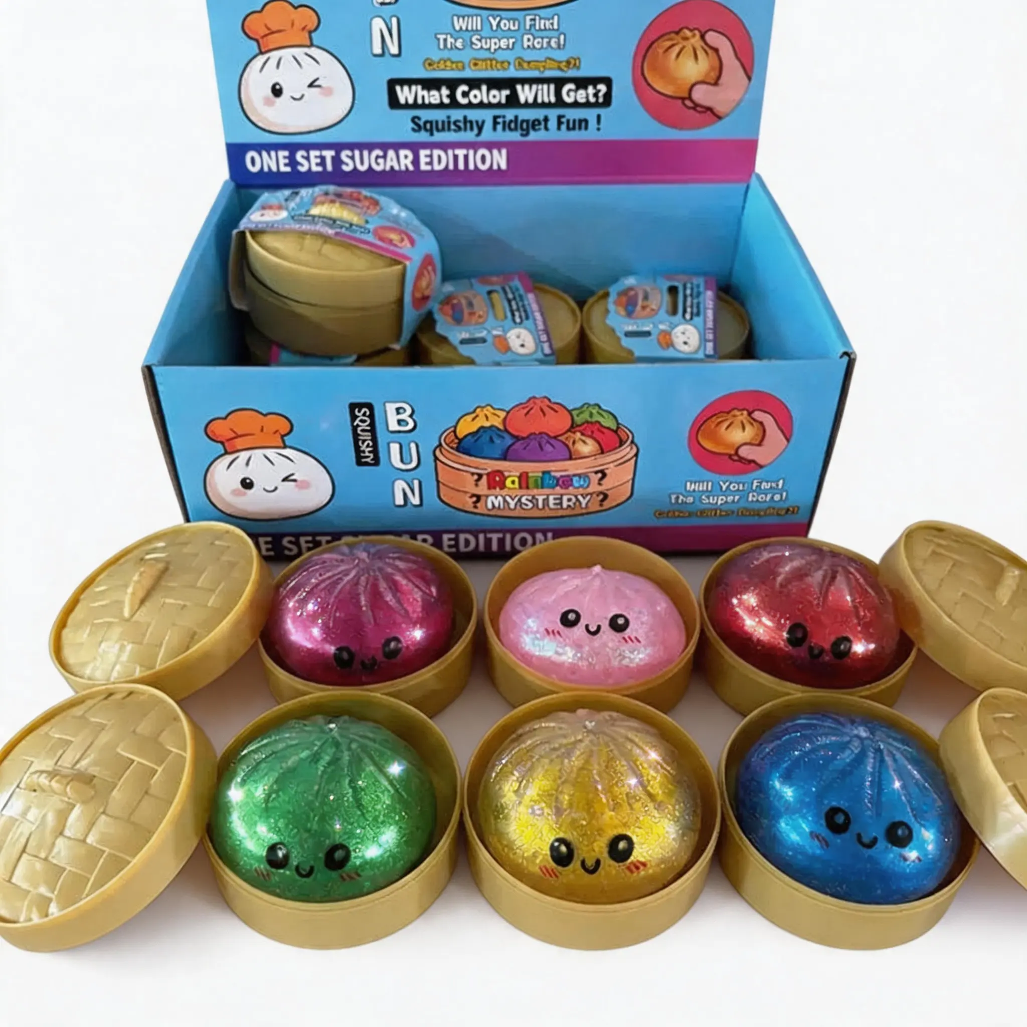 Giant Dumpling Squishy - Unisex Squishies Toys with Cute Look, Jumbo Glitter Rainbow Squishy, Stress Relief Fidget Toy with Steamer Box, Valentine’s/Easter Gifts for Children Gift Exchanges