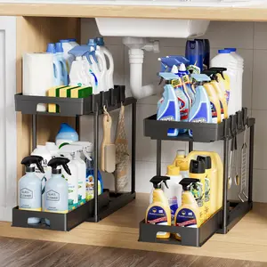 Under Sink Organizers and Storage, 2 Pack Pull Out Kitchen Bathroom Cabinet Organizer