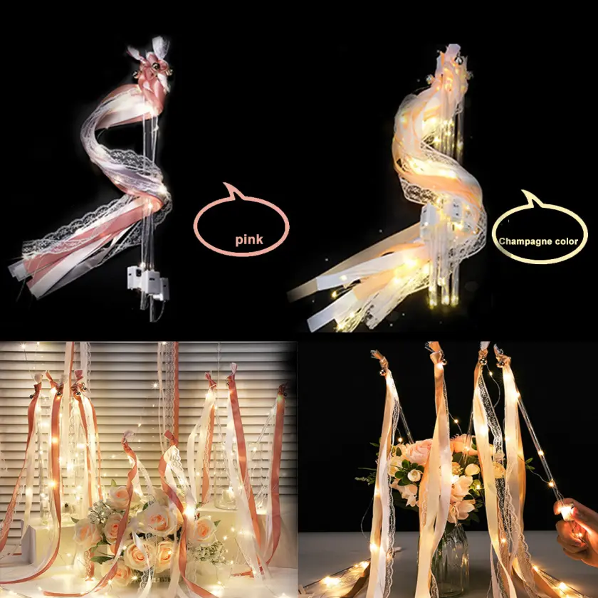 MICRENCY 30 LED Silk Fairy Wands with Satin Ribbon, Flowing Light, Bells - 30pcs-luminous ribbon stick, Festive Party Favors for Weddings, Graduation Ceremonies summerwins