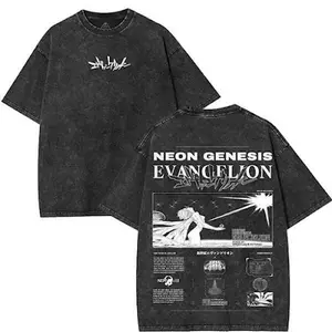 Neon Genesis Evangelion Washed Heavy Cotton Washed TShirt Unisex Anime Manga Tee and Evangelion Fans Fabric Menswear Clothing Streetwear Gamis Tropical graphic
