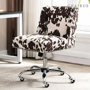 【Mother's Day Gifts】CHAIRUS  Criss Cross Chair with Wheels,Armless Swivel Home Modern Home Office Desk Chair,Swivel Adjustable Vanity Chair,Cow Print Computer Desk Chair,Armless Upholstered Accent Chair for Living Room Bedroom, Cowhide