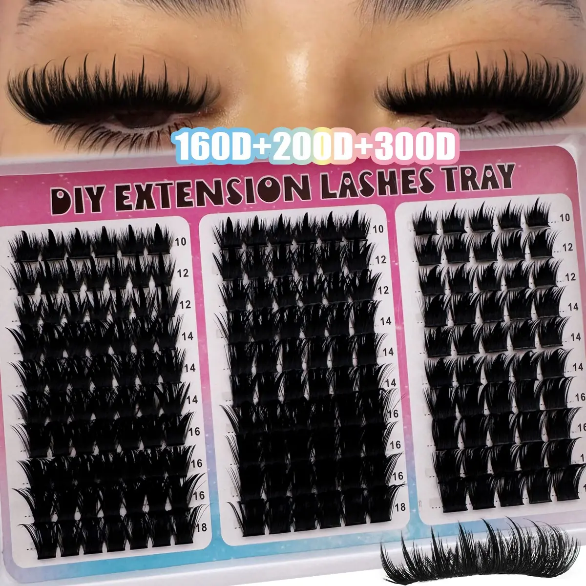 300D/200D/160D/100D/60D Spikes Lash Cluster Eyelash Extensions 180pcs/260pcs Thick Spiky Lashes 10-18mm Mega Wispy, D Curly Lash Extensions DIY False Eyelashes, Volumized False Eyelashes, Volume Lash Clusters, Volume Focused Lashes