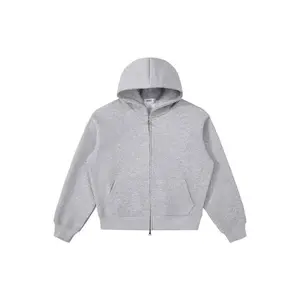 600 GSM Heather Grey Zip-Up Hoodie for Casual Wear Fitted Sweatshirts