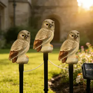 3-Piece Garden Owl Statue Set, Outdoor Yard Decorations, Solar Powered Bird Deterrent Lights, Festive Lawn Ornament, Christmas & Thanksgiving Gift
