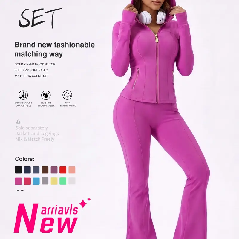 Fashion Curvy Fitness Thumb Hole Hoodie Jacket Scrunch Butt Flare Yoga Leggings,outdoorfun
