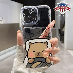 Case for iPhone 16 Pro Max 15 Plus 14 13 12 11 XS XR E Driving Capybara Non-Yellowing Shockproof Clear slim Protective Softcase