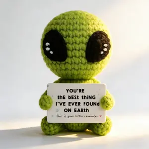 Positive Crochet Alien Desktop Decor Soft Huggable Stuffed Doll – Unique Emotional Support Gift for Friends, Loved Ones, and Family – Ideal Birthday, Mother's Day, and Anniversary Present for Knitting Enthusiasts, Perfect for Men and Women