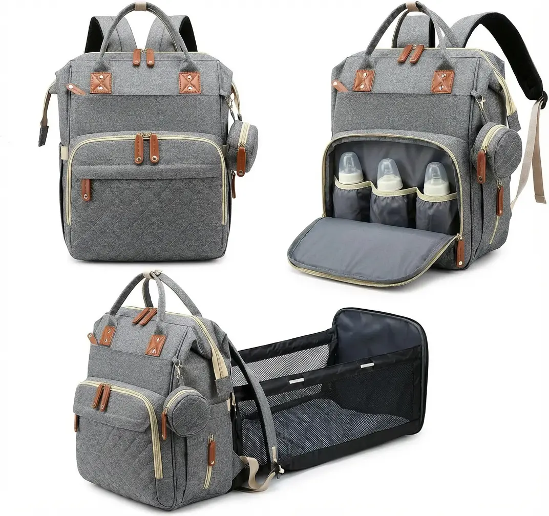 Multifunctional Diaper Backpack, 3-in-1 Waterproof Travel Diaper Tote with Foldable Changing Station & Pad, Large Unisex Bag for Newborn Infants’ Baby Essentials