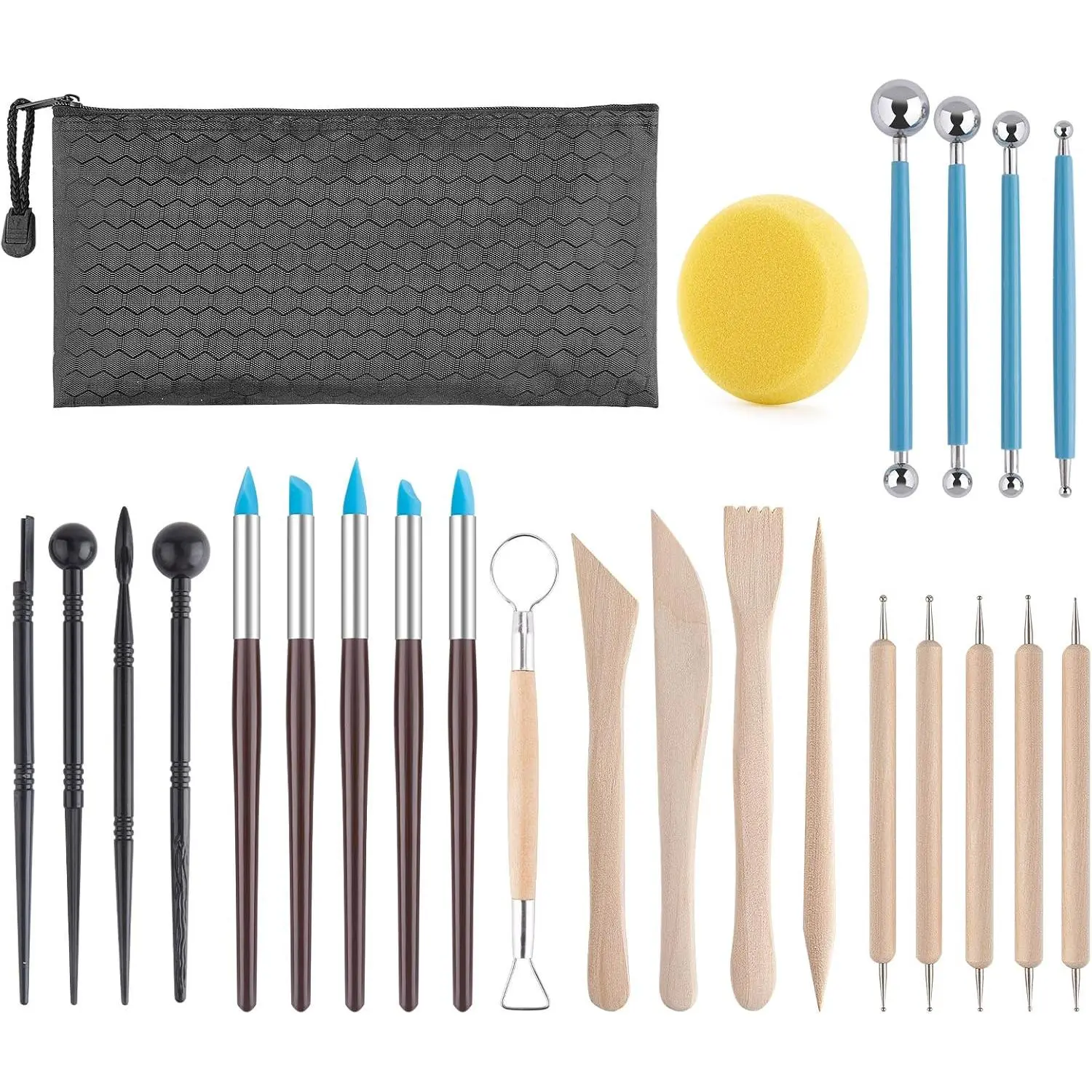 Clay Tools Kit, 25 count Ceramics Polymer Clay Sculpting Modeling Pottery Tools Kit, Air Dry Clay for Adults, Pottery Craft, Dotting, Baking, Carving, Drawing, Molding, Modeling, Shaping