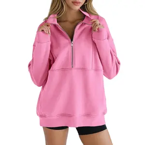 PiePieBuy Women's Oversized Half Zip Fleece Sweatshirt Stand Collar Long Sleeve Thumb Hole Pullover with Pockets