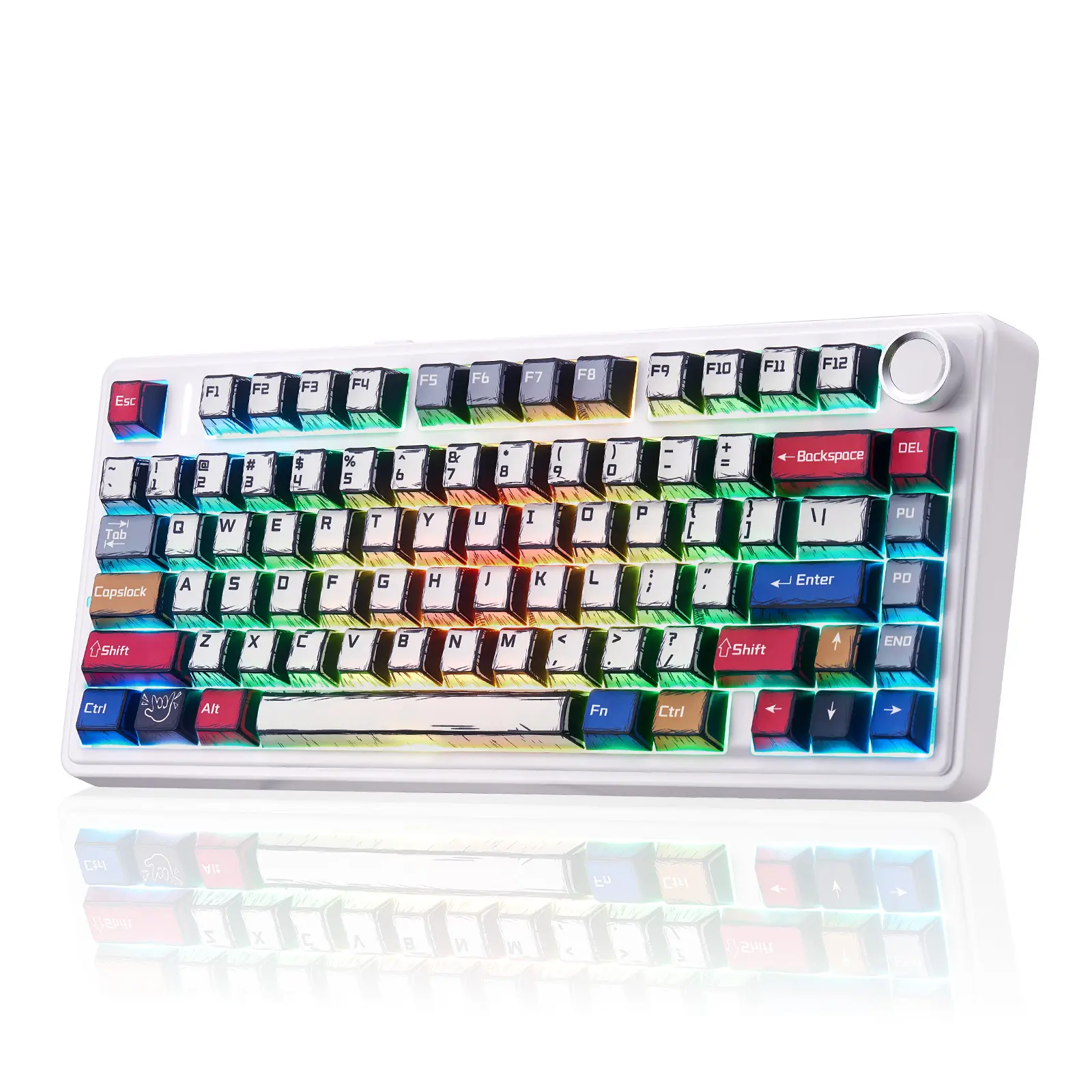 Aula F75 Hot Swappable Mechanical Gaming Keyboard, Wireless RGB Backlit Gasket Mount w/Pre-lubed Reaper Switches, Knob, Bluetooth/2.4GHz/Type-C USB Rechargeable, Creamy Sound Manga Keycaps, Hot Swappable Keyboard, Usb Rechargeable Keyboard