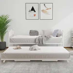Gaomon Twin Pull Out Sofa Sleeper Sofabed with Foldable Steel Frame Trundle, Stylish Headboard & Foldable Base, Space Saver for Living Room, Bedroom, White