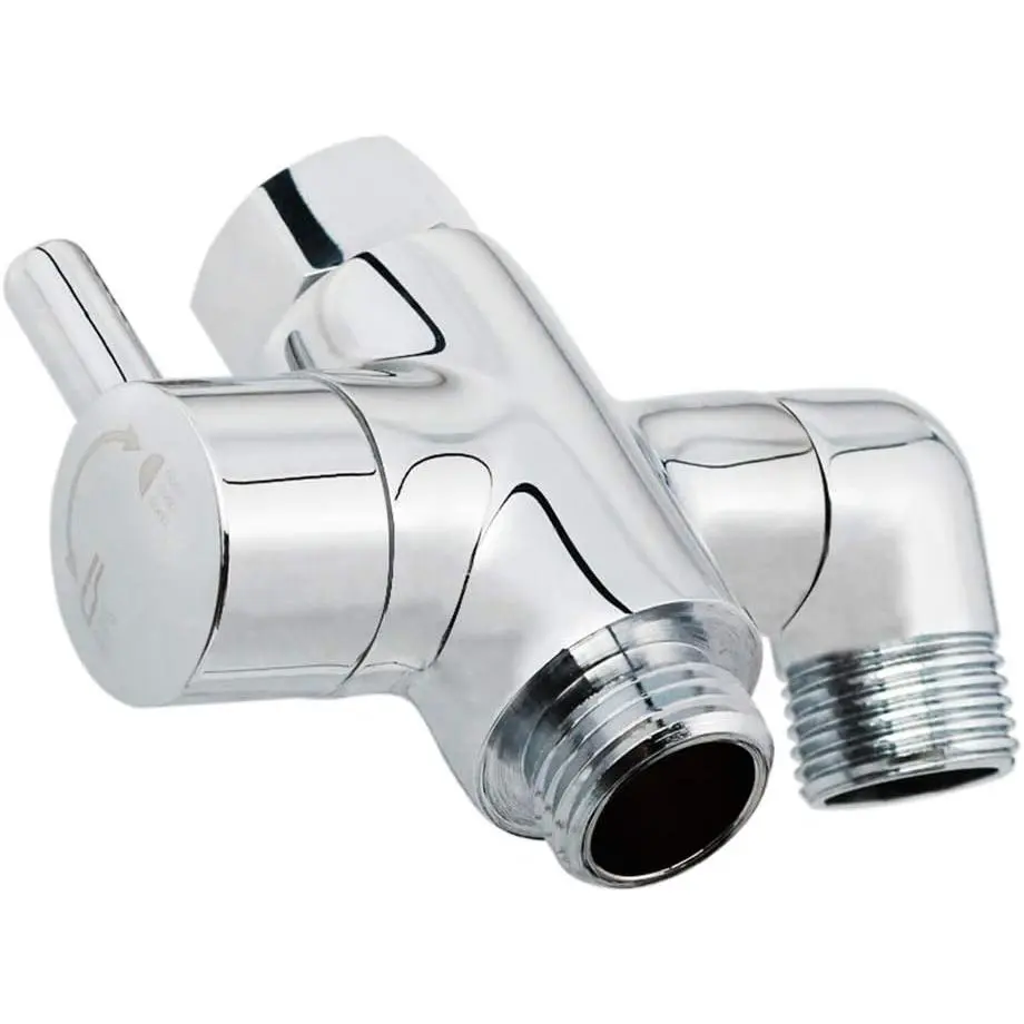 Solid Brass Shower Diverter Valve - G1/2 3-Way Bathroom Fixture Replacement Part with Swiveling Outlet, Teflon Tape for Handheld & Fixed Spray Systems, Well Operation, Polished Chrome, Elbow Shape, Included Kit