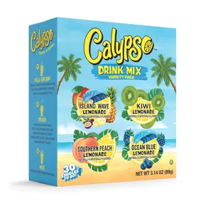 Calypso Singles To Go! Drink Mix Variety Pack – On-the-Go Powdered Drink Mix Packets – Low Calorie Water Enhancer – Island Wave, Kiwi, Southern Peach, Ocean Blue, 30 Count