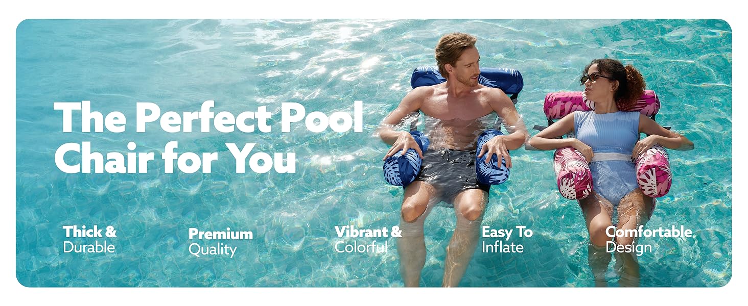 2 Pack Adult Inflatable Pool Floats, Soft Fabric Mesh Floating Lounge Chairs, Heavy Duty Water Float for Beach Lake Summer Fun