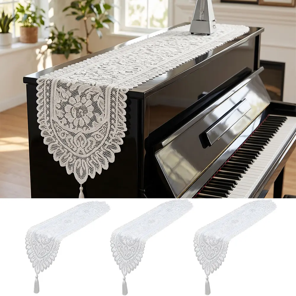 3 PCS Cotton Crochet Lace Rectangular Table Runner Dresser Scarf Doilies (White Style, 13" X 48.03")