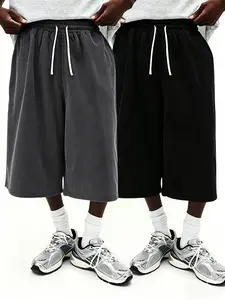 2-pack men’s summer straight-leg corduroy pants at 7/8 length—fashionable street style, versatile casual loose drawstring joggers suitable for both leisure and athletic wear.