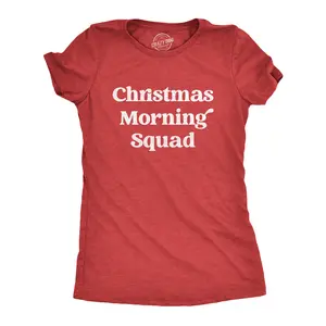 Womens Christmas Morning Squad T Shirt Funny Xmas Party Family Novelty Graphic Tee for Women Funny Womens T Shirts Cute Vintage Fashion Casual Ladies T-Shirt Gift Christmas Tops for Women Women's Novelty Tees Red