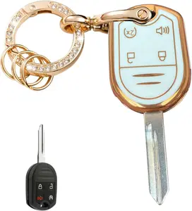 Keyless Entry Systems Key for Ford Key Fob Cover Shell with Keychain Fit for Ford F-150 F-250 F-350 F-450 Flex Explorer Escape Ranger Fusion Econoline Mercury (4B-Button Gold-White)