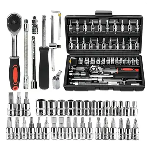 Multi-Purpose 1/4 Inch Drive Socket Ratchet Wrench Set, 45 Pieces Socket Set with Bit Socket Set Metric and Extension Bar for Car Bicycle Motorcycle Repair and Home Use with Storage Case Tool Kit