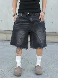 Men's Summer Denim Shorts, Casual Pocket Shorts, Vintage American Style, Trendy Irregular Asymmetrical Pockets, New Fashion Five-Quarter Pants