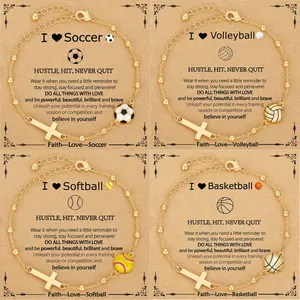 Softball/Volleyball/Soccer/Basketball Bracelet for Girls Women, Golden Plated Cross Link Chain Sport Accessories Birthday Christmas Christian Jewelry Gifts for Teens Team Coach Players