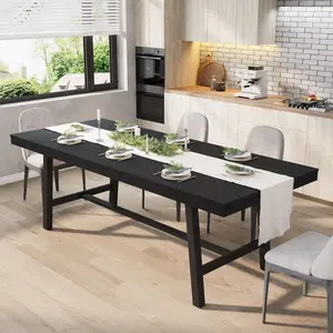 GAOMON 63-83" Extendable Dining Table, Industrial Rectangular Dining Room Table for 6-8 People, Expandable Kitchen Table with Heavy Duty Metal Frame for Dining Room, Kitchen & Parties, Black