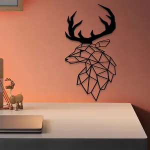 1pc Geometric Deer Head Metal Wall Art, Geometric Deer Head Statue Mural, Perfect for Cafe Wall, Birthday Decor, Ideal Gift for ers, Angular Metal